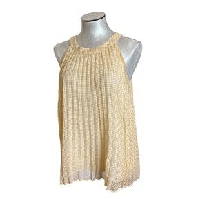 NEW Catherine Malandrino Sleeveless Pleated Blouse yellow&white Plisse M